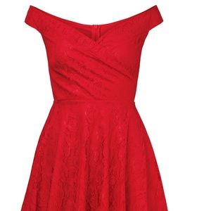Martina Red Lace Bardot Prom Dress